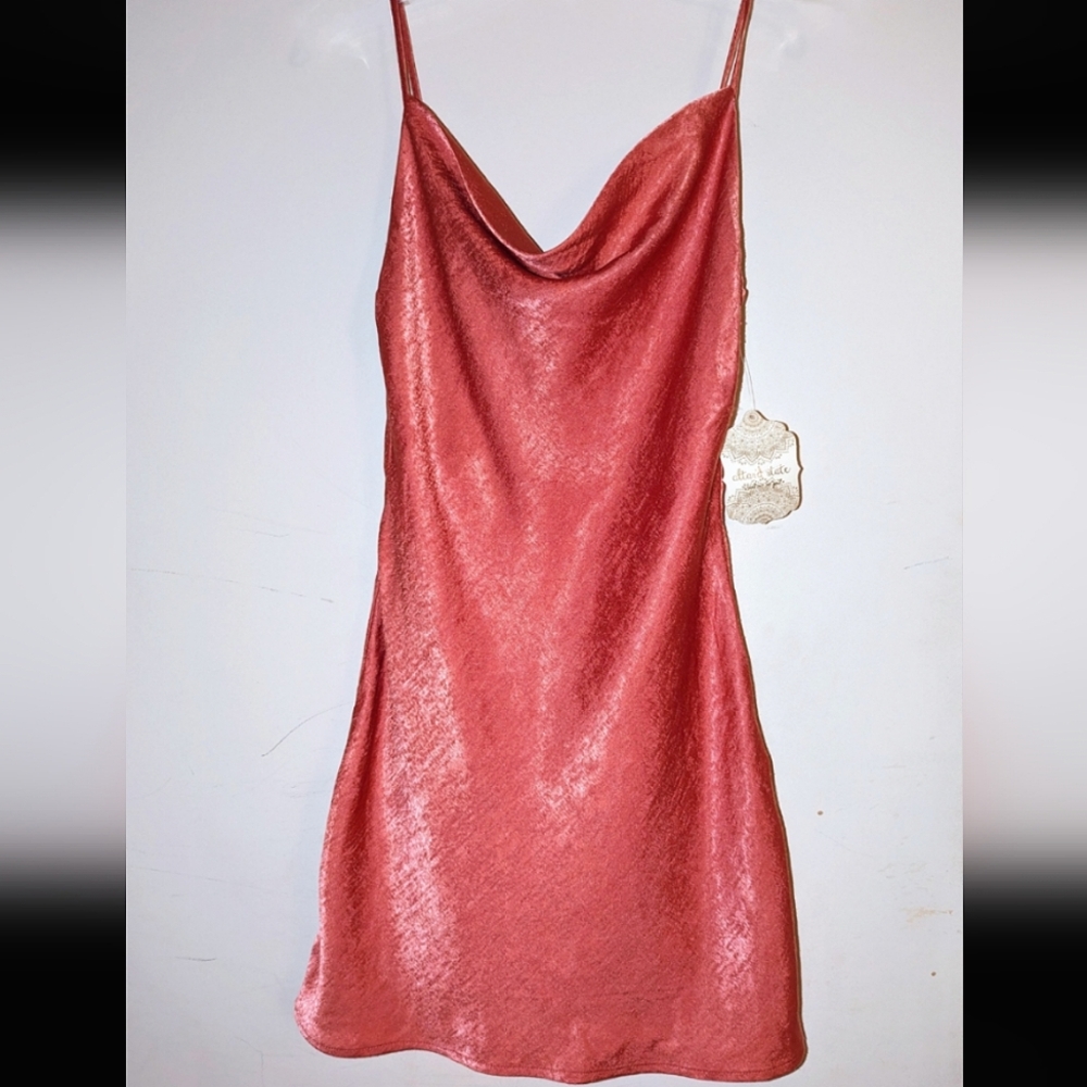 Altar'd State Silky Coral Peach Cocktail Wedding Guest Birthday Dress NWT Prom